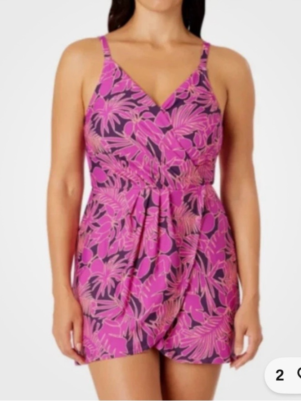Lands’ End Pink/Purple Tropical Print One-Piece Swimdress XL